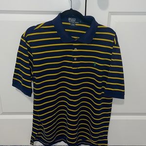 Navy blue and yellow polo collar shirt